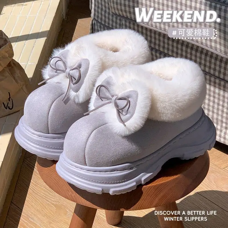 Women's Bow Bowled Bow Warm Slippers High Top