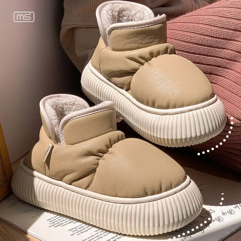 Women Winter Fleece Lined Slippers Beige Thick Soled - Image 7