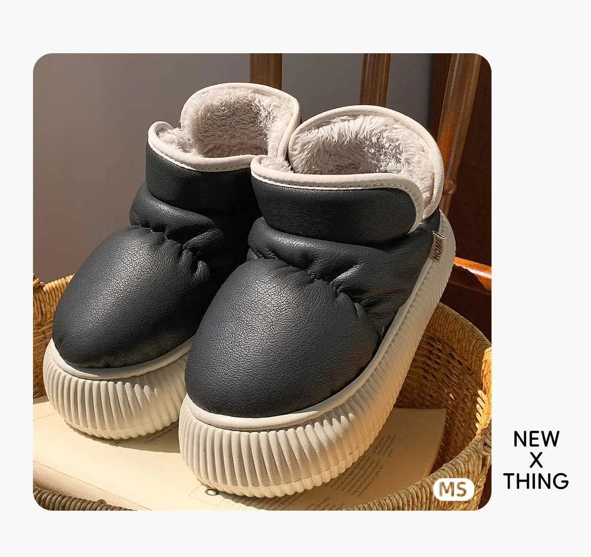 Women Winter Fleece Lined Slippers Beige Thick Soled — feature 8