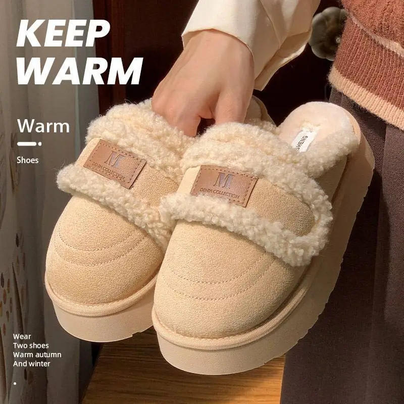 Women Winter Velvet Slippers with Thick Sole