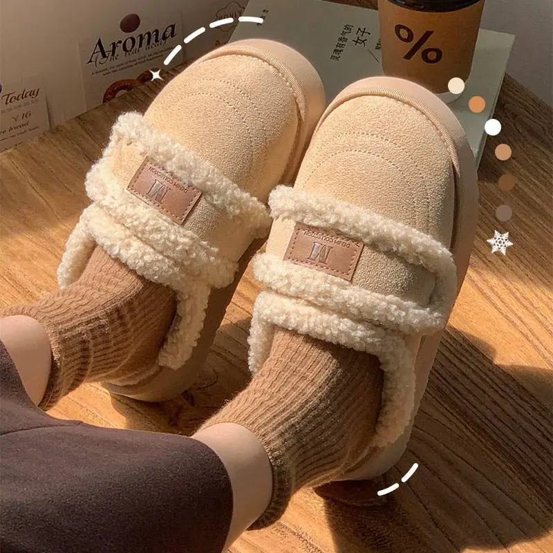 Women Winter Velvet Slippers with Thick Sole