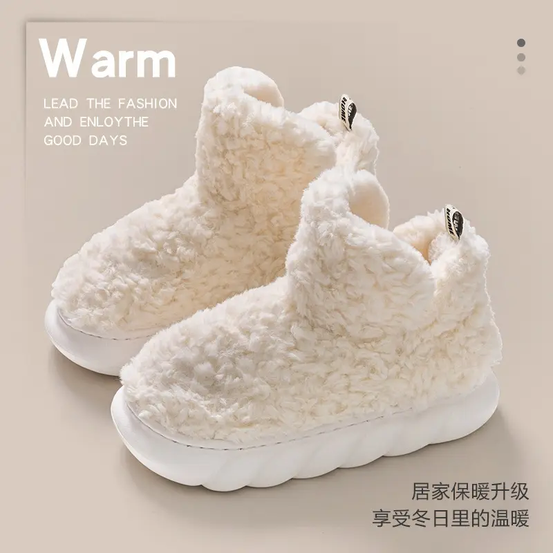 Thick-Soled Snow Boots for Women, Winter Home Use, Warm Confinement, Fleece-Lined, Thickeneded, Non-Slip, Poop-Feeling Cotton Shoes for Women to Wear Outside - Image 2