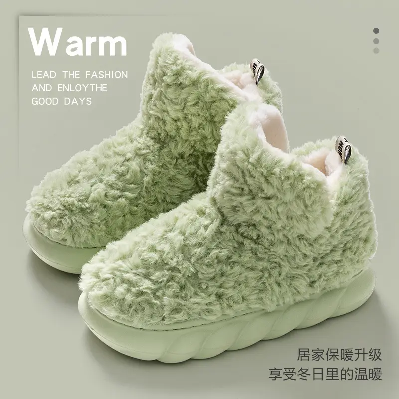 Thick-Soled Snow Boots for Women, Winter Home Use, Warm Confinement, Fleece-Lined, Thickeneded, Non-Slip, Poop-Feeling Cotton Shoes for Women to Wear Outside - Image 3