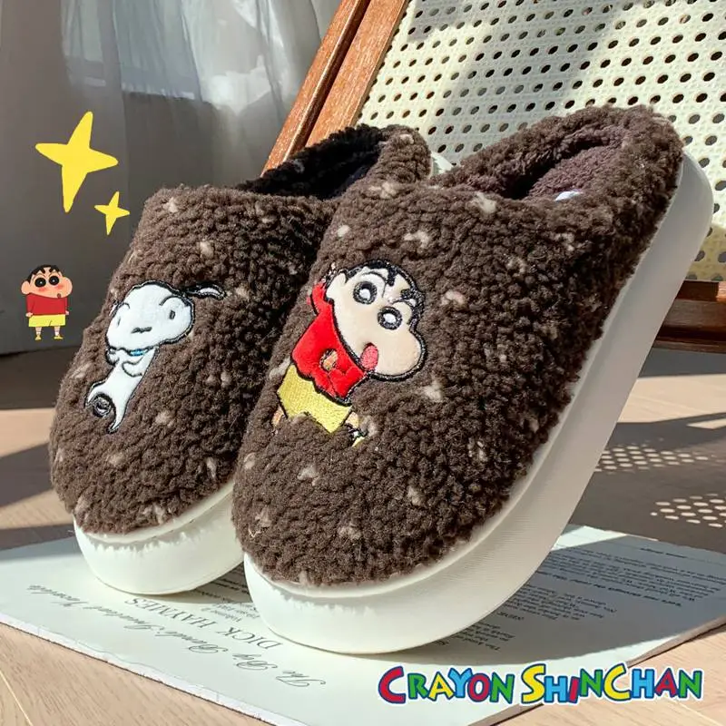 2025 New Genuine Authorized Crayon Shin-Chan Winter Warm Cotton Shoes with a Poop-Feeling Thick Sole for Women at Home