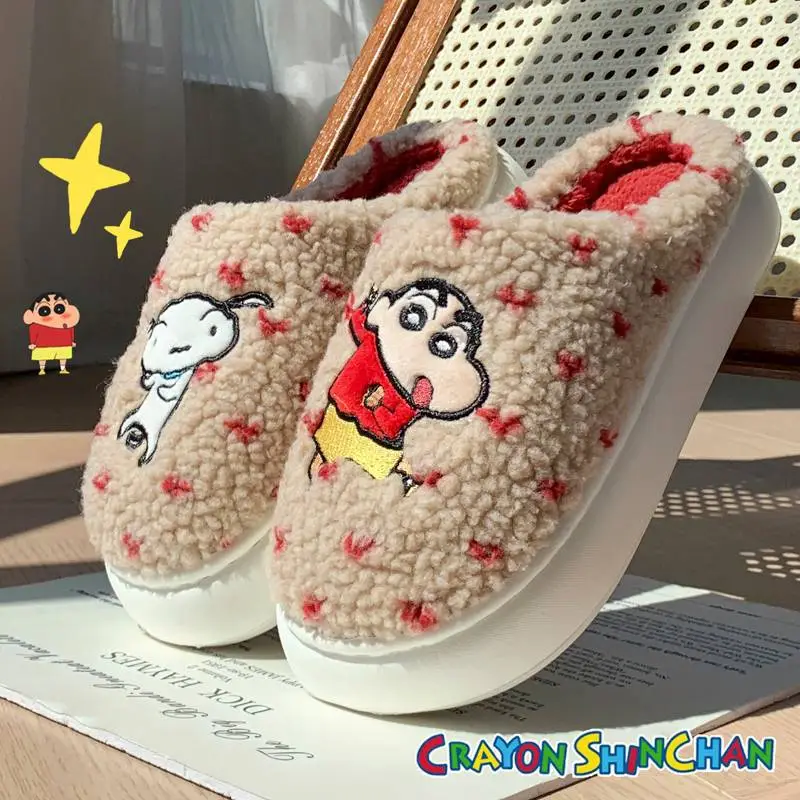 2025 New Genuine Authorized Crayon Shin-Chan Winter Warm Cotton Shoes with a Poop-Feeling Thick Sole for Women at Home