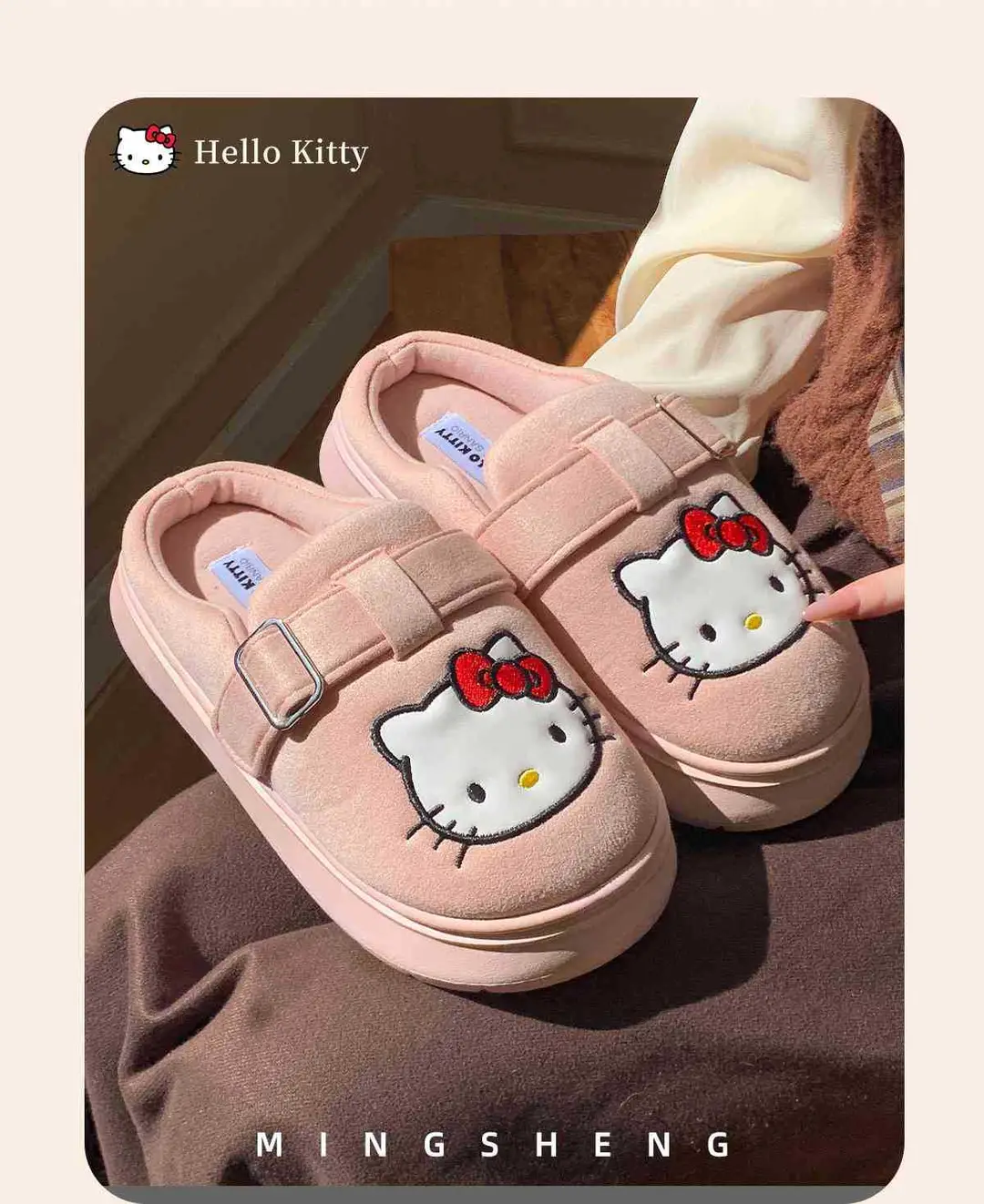 2025 New Genuine Authorized Hello Kt Cotton Slippers for Home, Thick Soles, Warm and Comfortable, Casual Outer Wear — feature 7