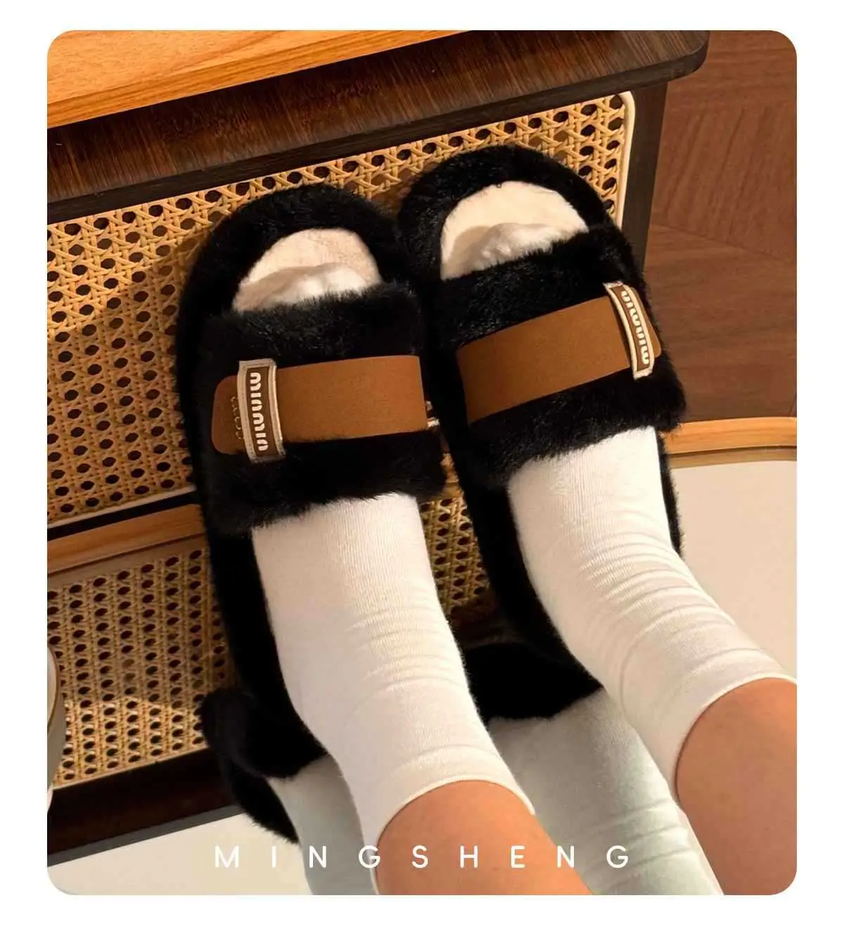 Women Fur Warm Slippers Black Brown Winter Warm — feature 9