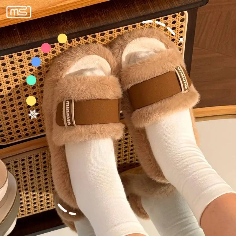 Women Fur Warm Slippers Black Brown Winter Warm - Image 2