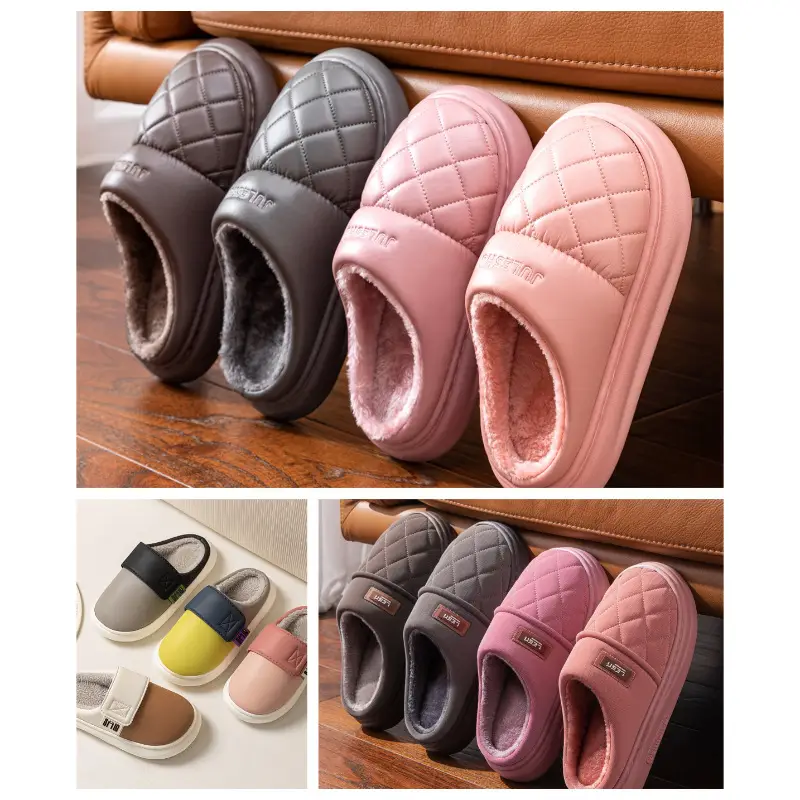 Women's Pink Quilted Slippers with Warm Fleece Lining