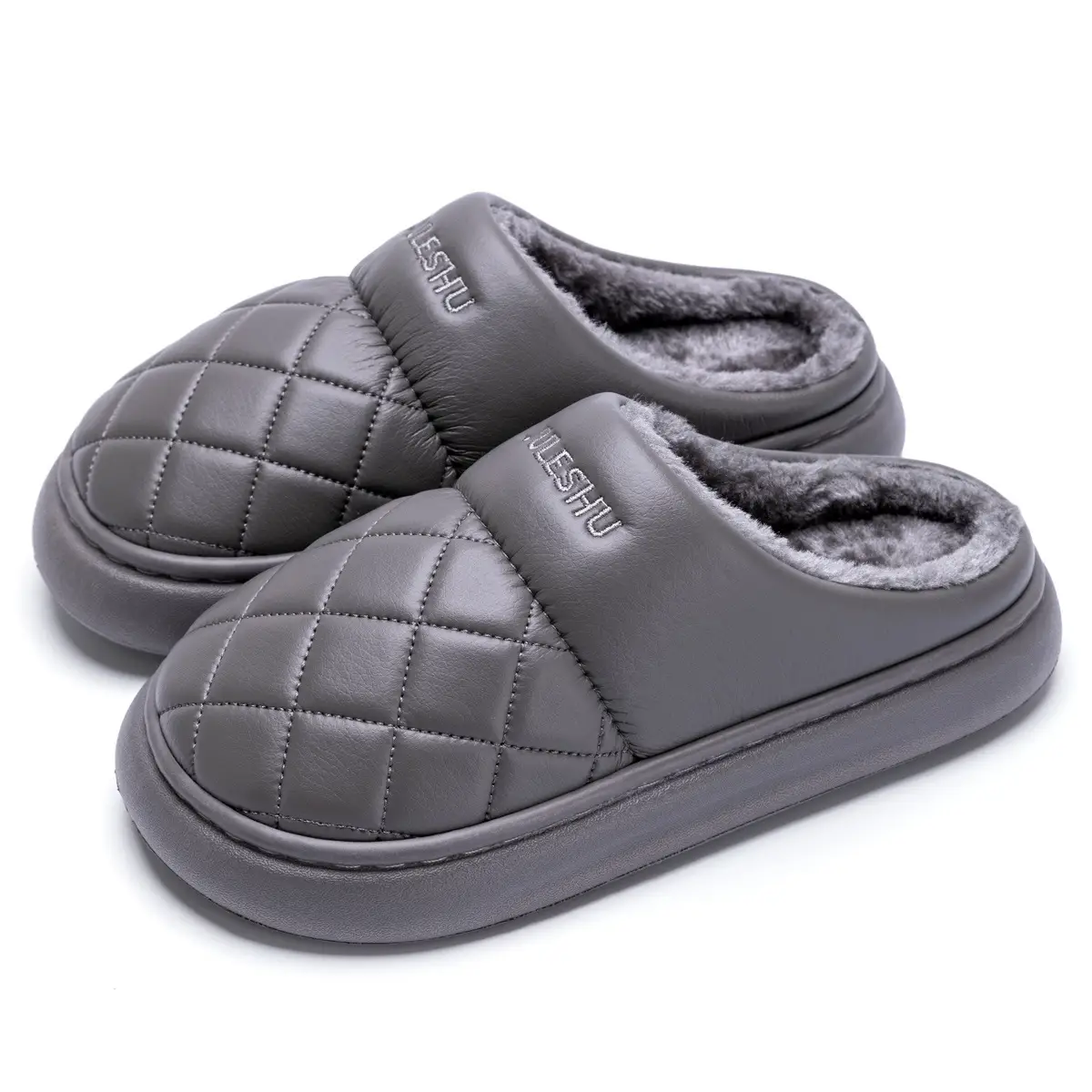 Women's Pink Quilted Slippers with Warm Fleece Lining