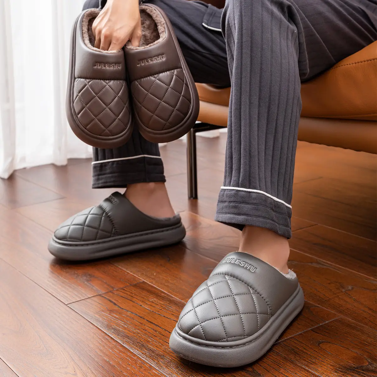Women's Pink Quilted Slippers with Warm Fleece Lining
