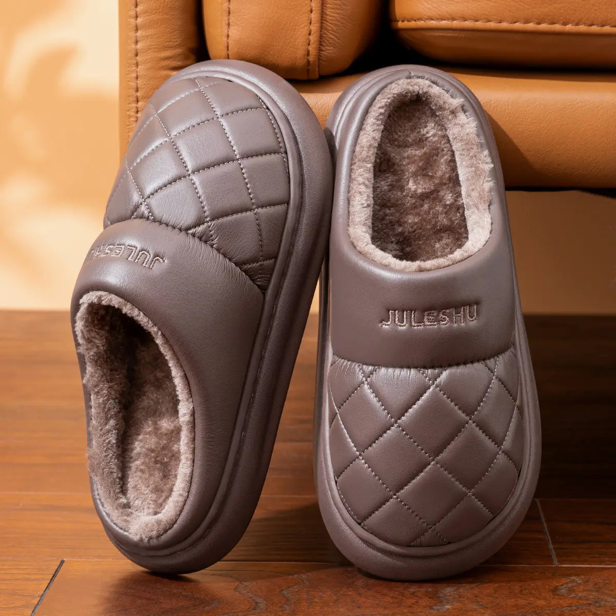 Women's Pink Quilted Slippers with Warm Fleece Lining