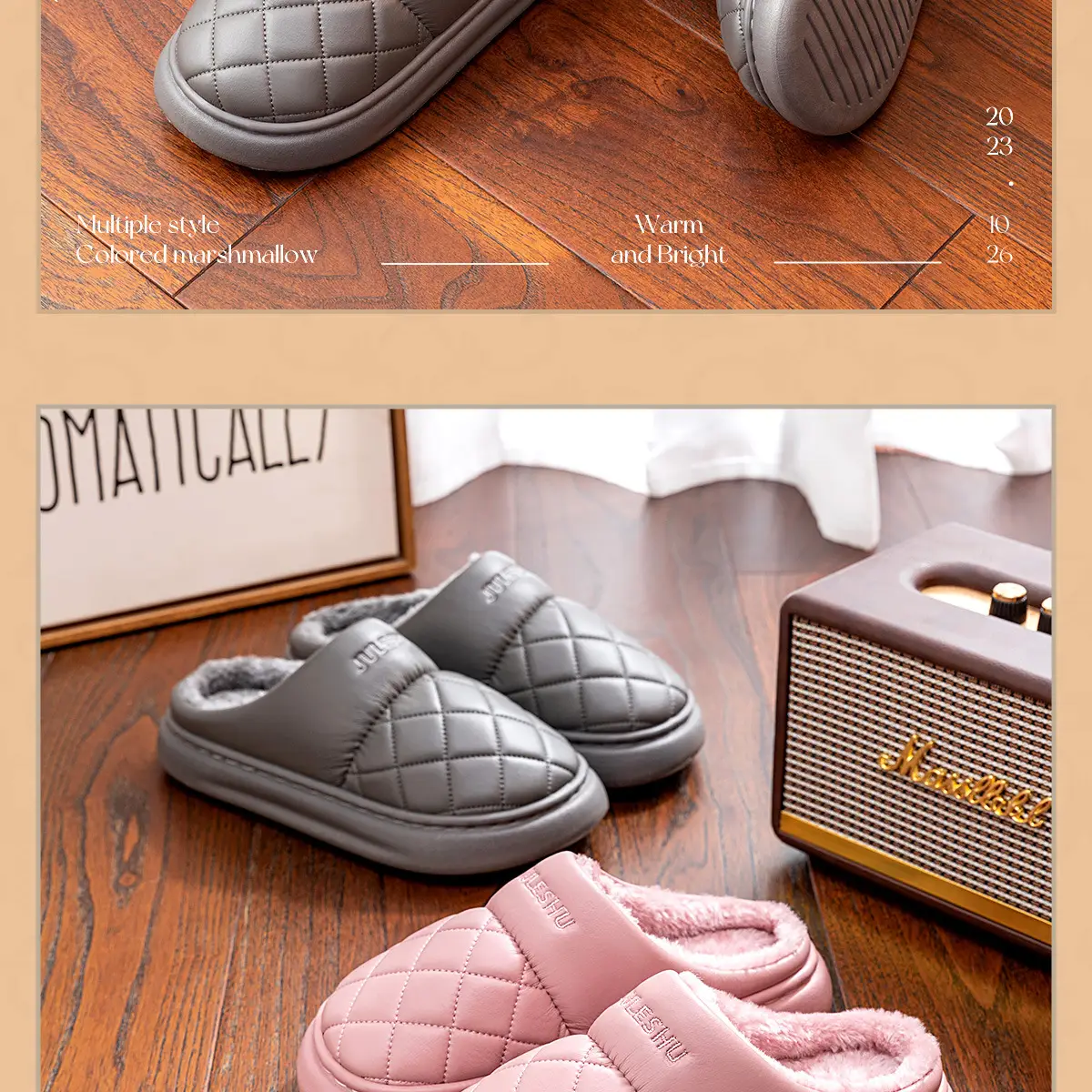 Women's Pink Quilted Slippers with Warm Fleece Lining — feature 15