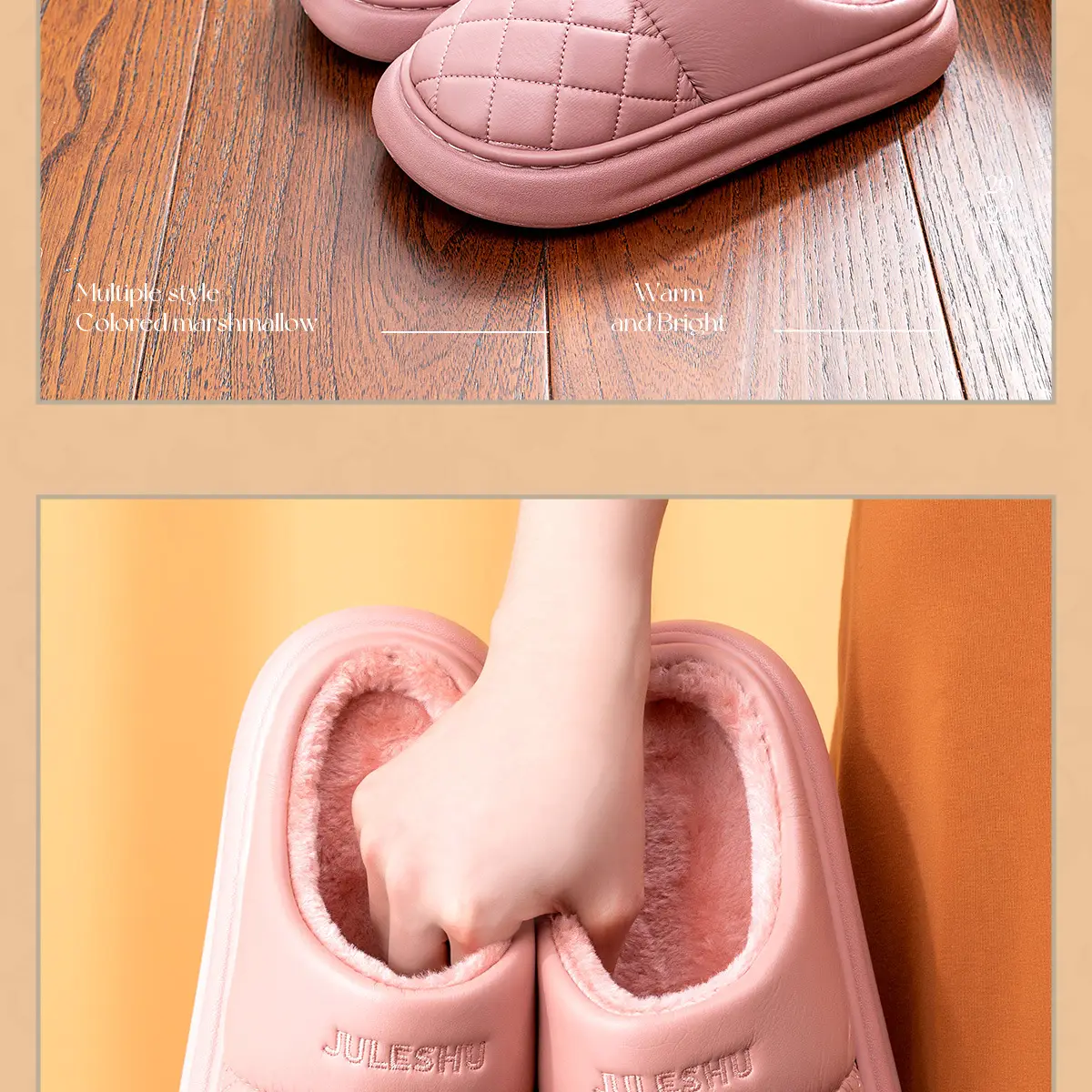 Women's Pink Quilted Slippers with Warm Fleece Lining — feature 16