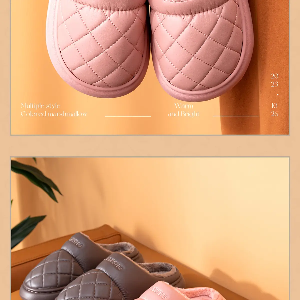 Women's Pink Quilted Slippers with Warm Fleece Lining — feature 17