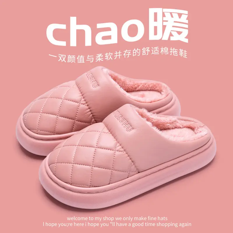 Women's Pink Quilted Slippers with Warm Fleece Lining