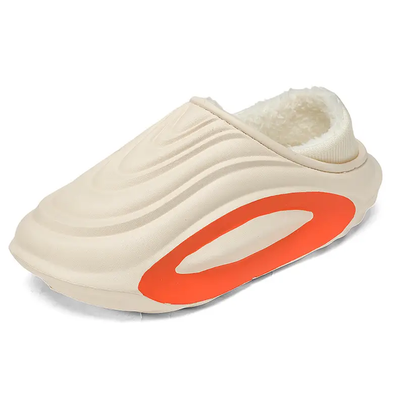 Men's Winter Outer Wear Waterproof Cotton Slippers with Heel, Non-Slip Thick Sole, Fleece-Lined Warm Couple Cotton Shoes