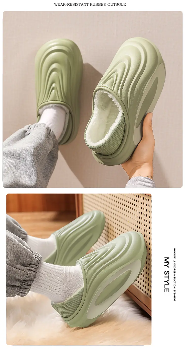 Men's Winter Outer Wear Waterproof Cotton Slippers with Heel, Non-Slip Thick Sole, Fleece-Lined Warm Couple Cotton Shoes — feature 10