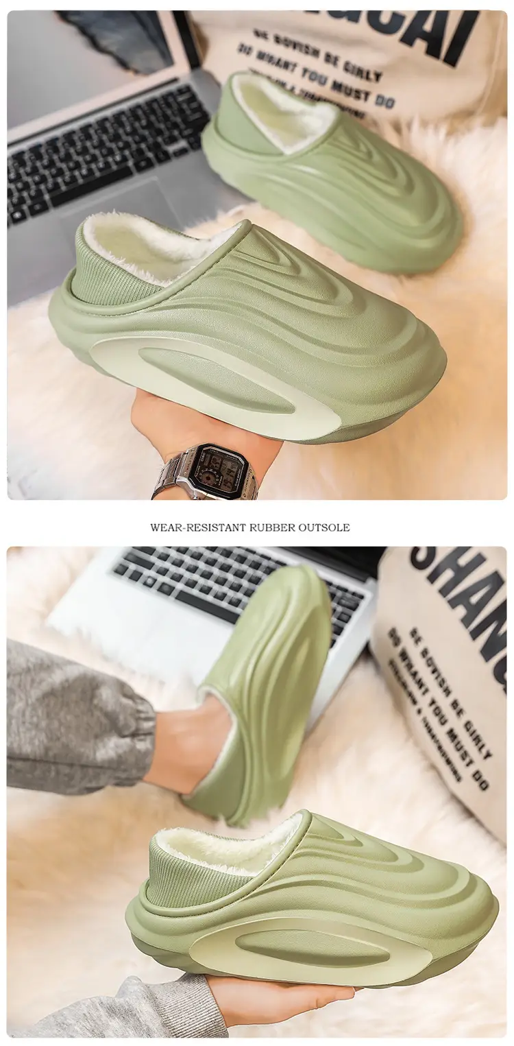Men's Winter Outer Wear Waterproof Cotton Slippers with Heel, Non-Slip Thick Sole, Fleece-Lined Warm Couple Cotton Shoes — feature 11