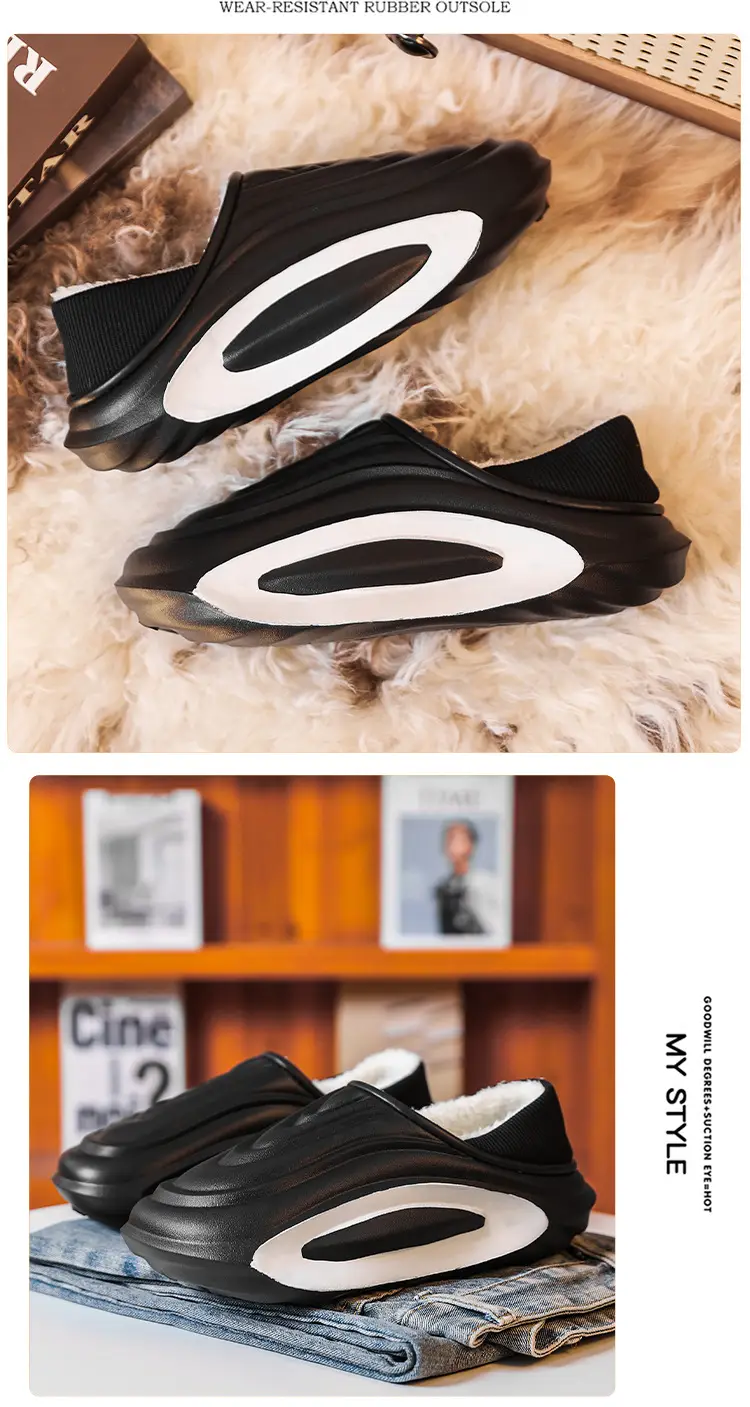 Men's Winter Outer Wear Waterproof Cotton Slippers with Heel, Non-Slip Thick Sole, Fleece-Lined Warm Couple Cotton Shoes — feature 14