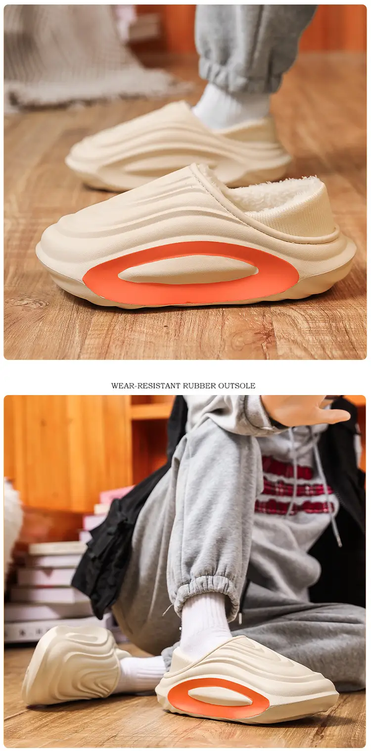 Men's Winter Outer Wear Waterproof Cotton Slippers with Heel, Non-Slip Thick Sole, Fleece-Lined Warm Couple Cotton Shoes — feature 15