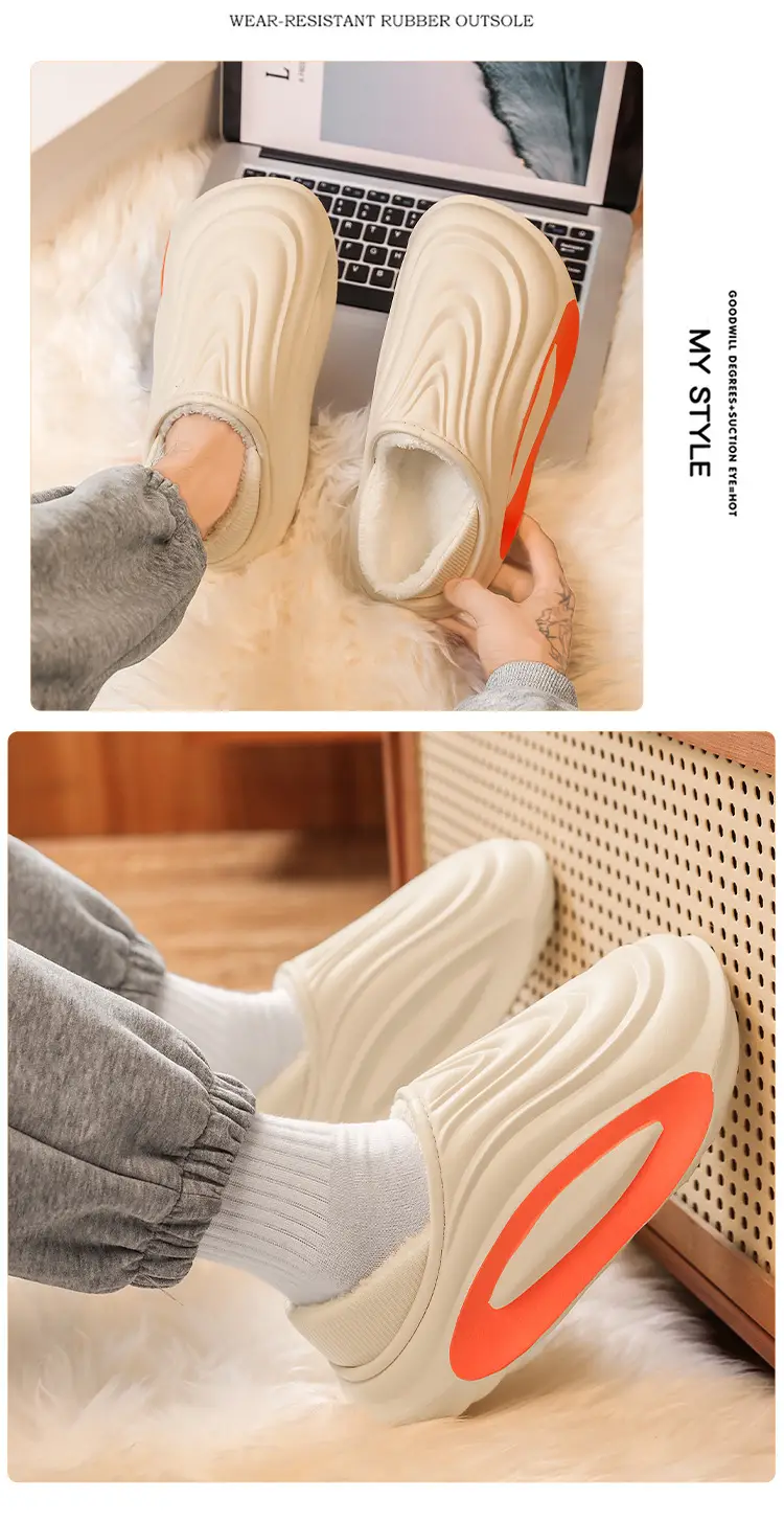 Men's Winter Outer Wear Waterproof Cotton Slippers with Heel, Non-Slip Thick Sole, Fleece-Lined Warm Couple Cotton Shoes — feature 16