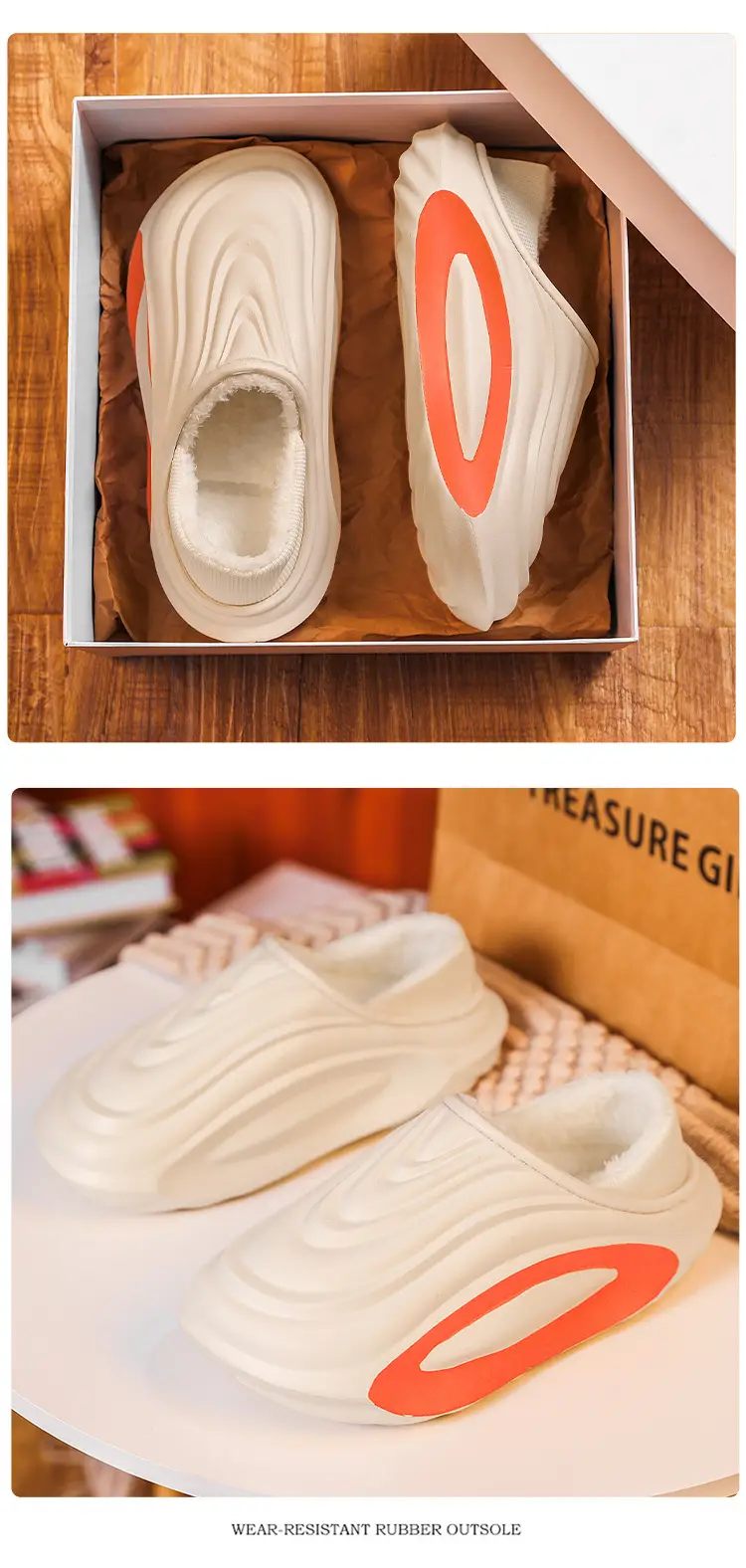 Men's Winter Outer Wear Waterproof Cotton Slippers with Heel, Non-Slip Thick Sole, Fleece-Lined Warm Couple Cotton Shoes — feature 17