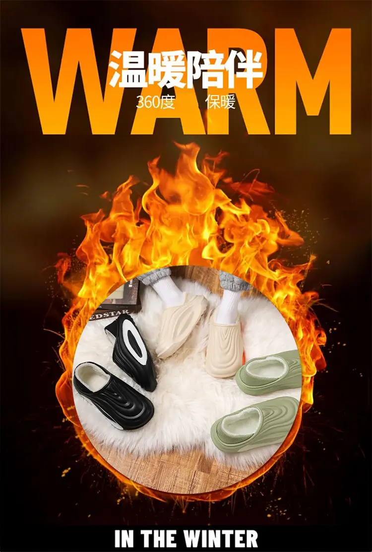 Men's Winter Outer Wear Waterproof Cotton Slippers with Heel, Non-Slip Thick Sole, Fleece-Lined Warm Couple Cotton Shoes — feature 2
