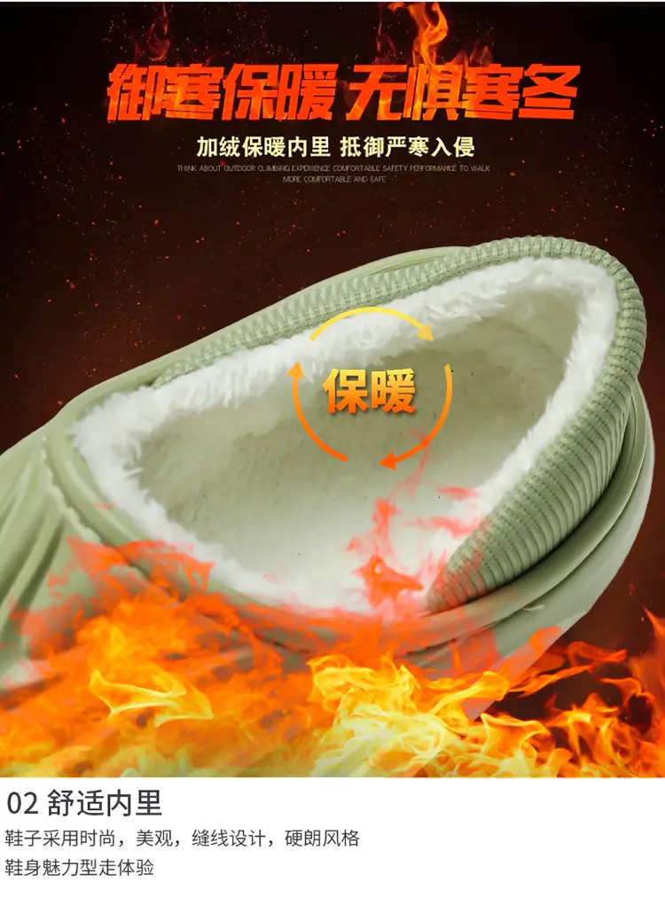 Men's Winter Outer Wear Waterproof Cotton Slippers with Heel, Non-Slip Thick Sole, Fleece-Lined Warm Couple Cotton Shoes — feature 6