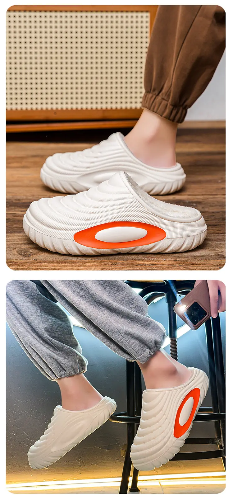 Cotton Slippers Men's New Winter Outer Wear Home Fleece-Lined Warm Cotton Shoes Large Size Eva Couple Baotou Waterproof Slippers — feature 12