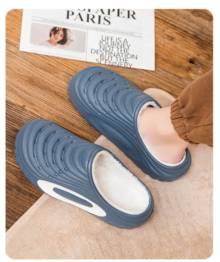 Cotton Slippers Men's New Winter Outer Wear Home Fleece-Lined Warm Cotton Shoes Large Size Eva Couple Baotou Waterproof Slippers — feature 13