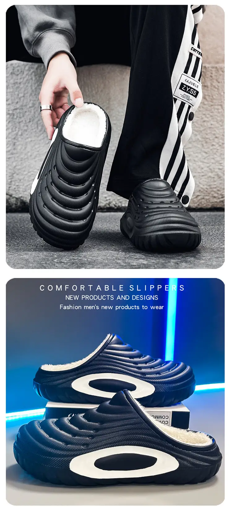 Cotton Slippers Men's New Winter Outer Wear Home Fleece-Lined Warm Cotton Shoes Large Size Eva Couple Baotou Waterproof Slippers — feature 8