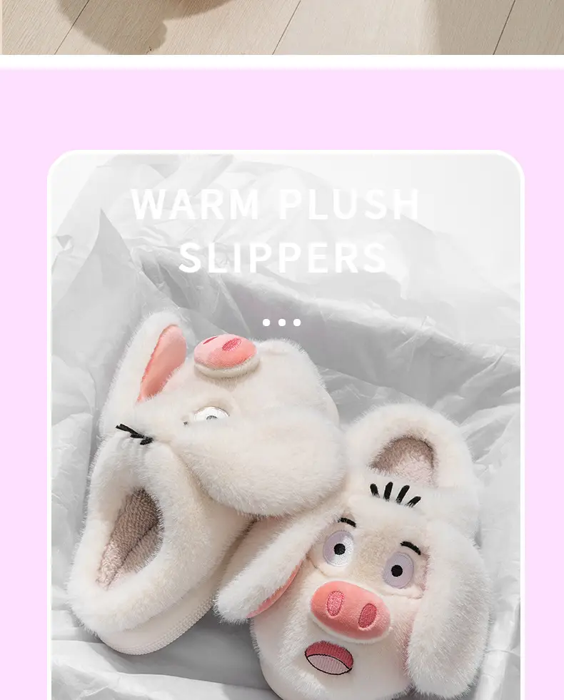Piggy Cotton Slippers for Women Winter 2025 New Indoor Home Warm Confinement Cartoon Plus Plush Slippers Winter — feature 15