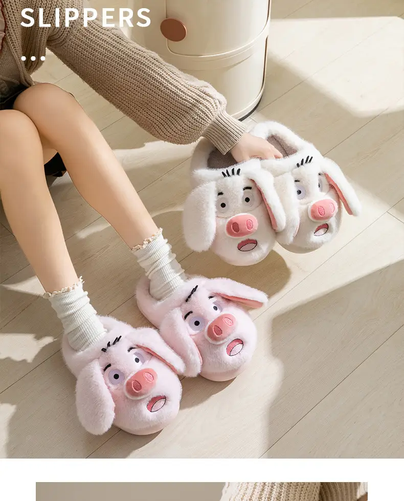 Piggy Cotton Slippers for Women Winter 2025 New Indoor Home Warm Confinement Cartoon Plus Plush Slippers Winter — feature 17