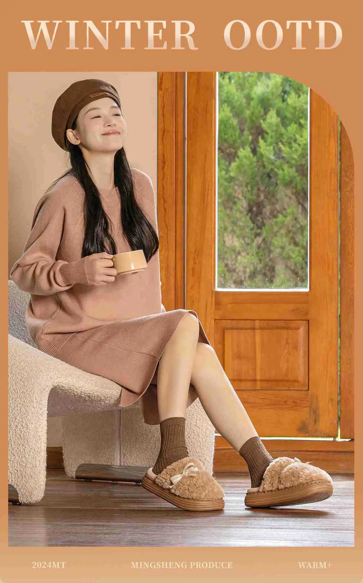 2025 Winter Bow Plush Cotton Slippers Warm Home Indoor — feature 1
