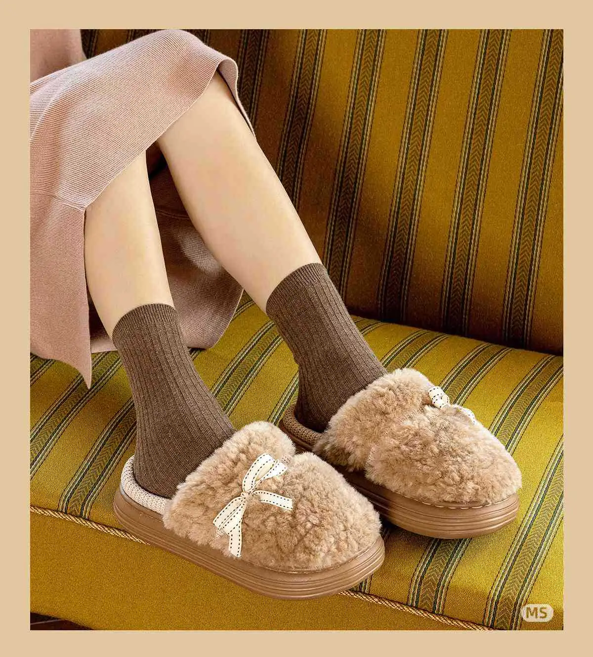 2025 Winter Bow Plush Cotton Slippers Warm Home Indoor — feature 5