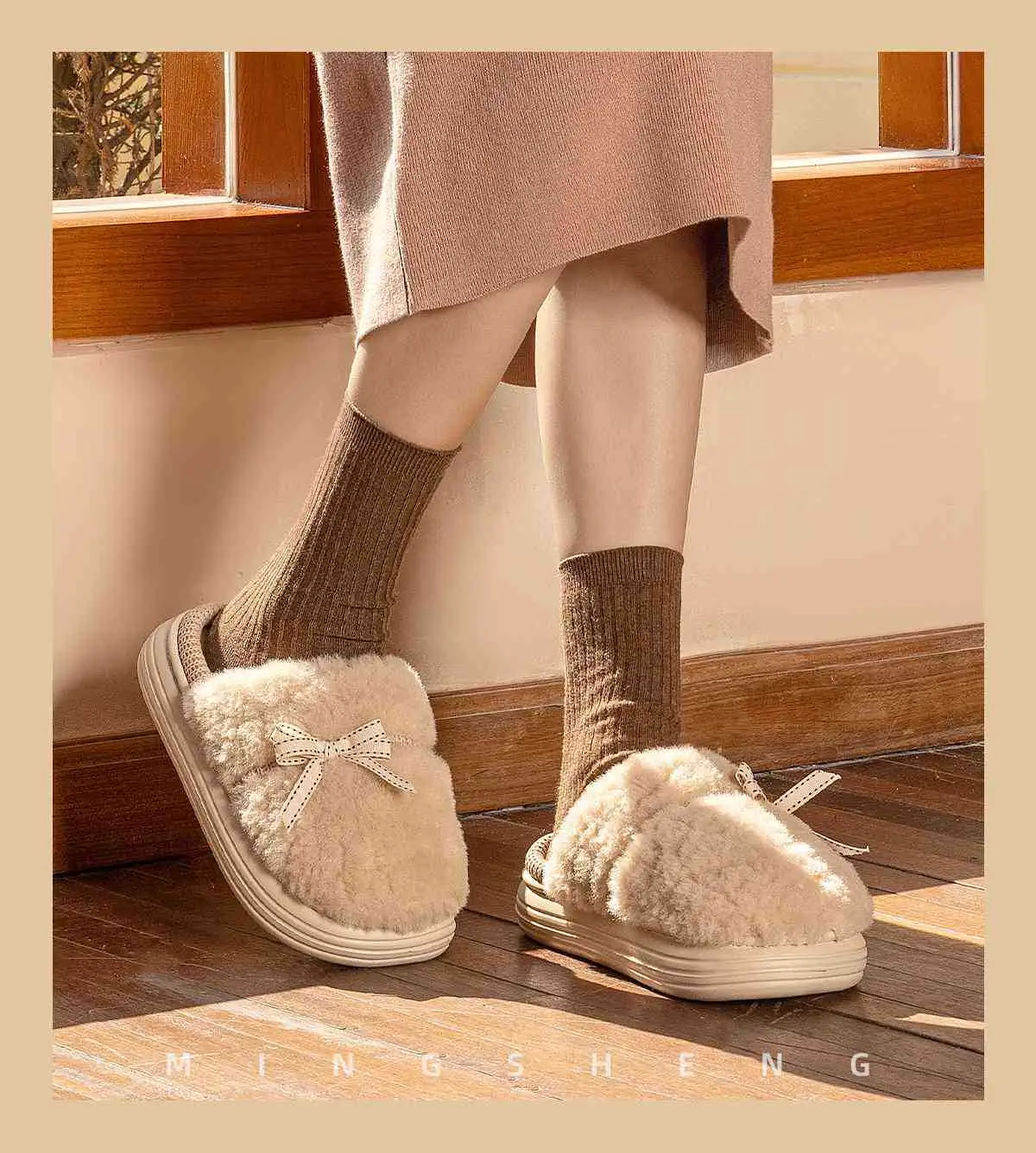 2025 Winter Bow Plush Cotton Slippers Warm Home Indoor — feature 7