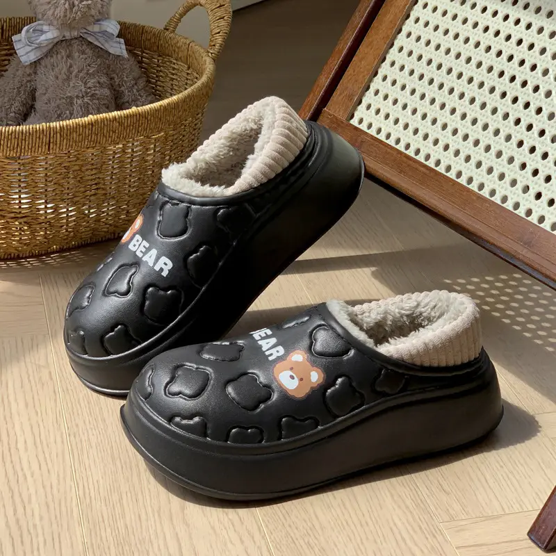 Women Winter Bear Bear Slippers Fleece Lined Warm Soft