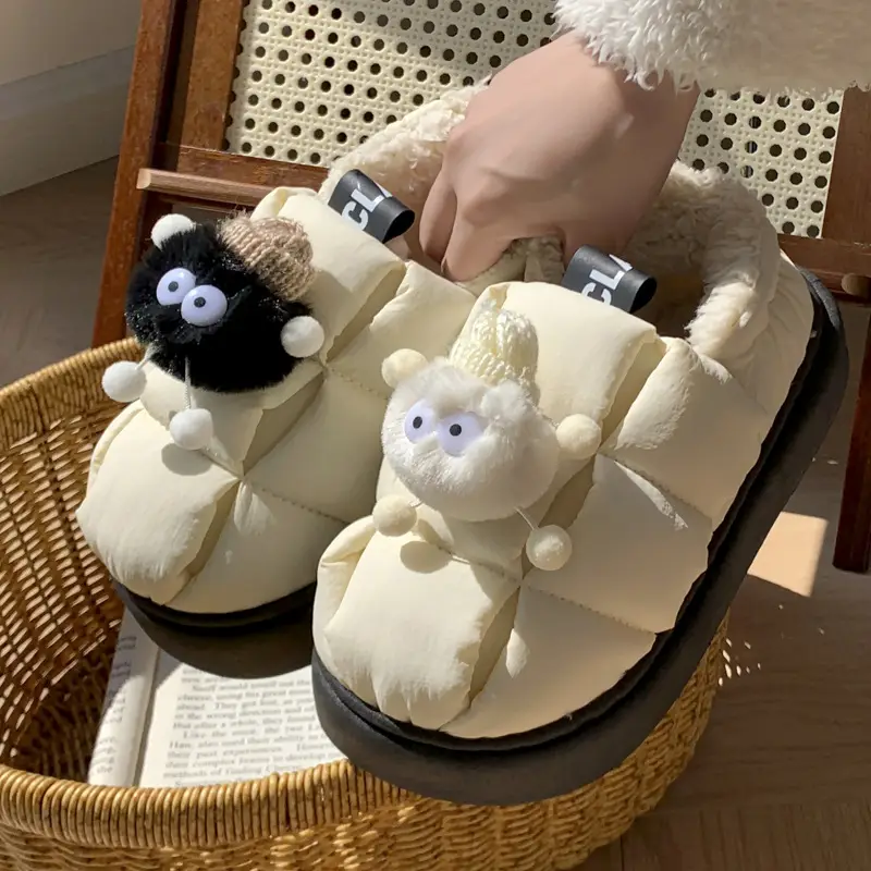 Women Winter Cartoon Cotton Slippers White Non-Slip - Image 8