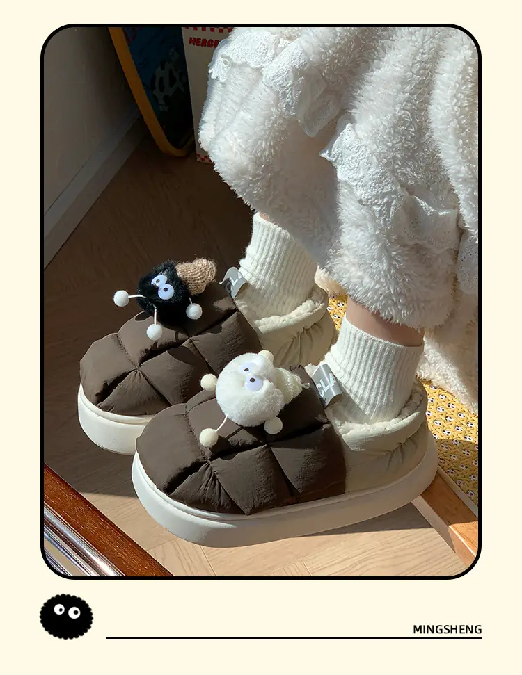 Women Winter Cartoon Cotton Slippers White Non-Slip — feature 1
