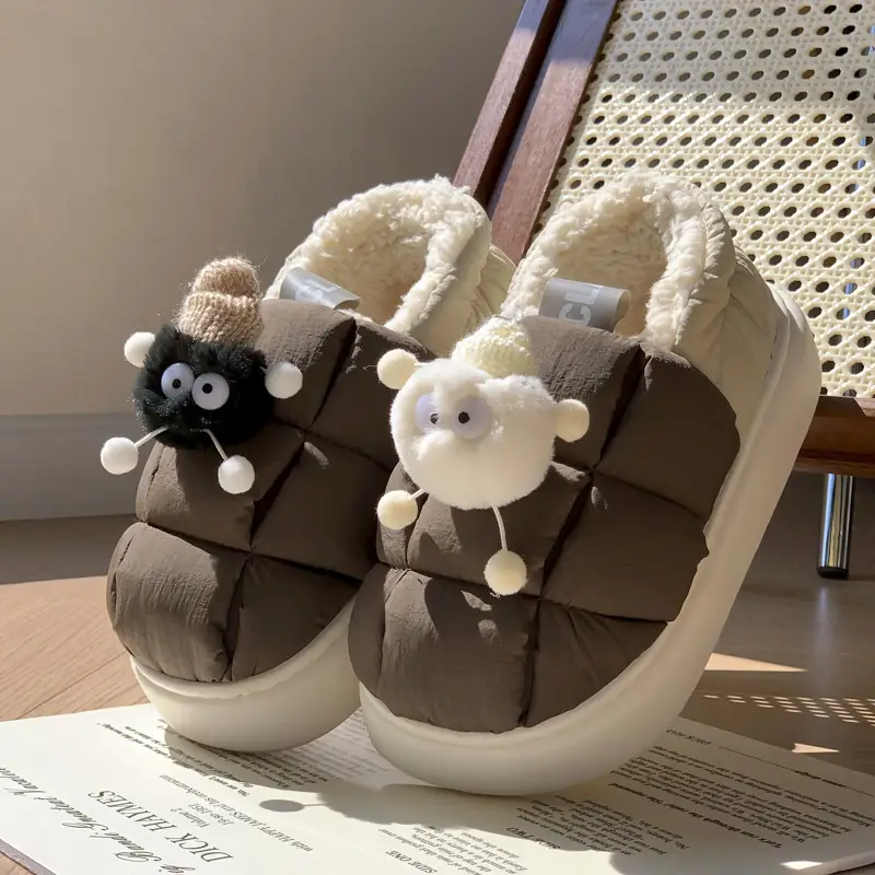 Women Winter Cartoon Cotton Slippers White Non-Slip - Image 2