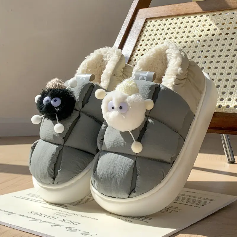 Women Winter Cartoon Cotton Slippers White Non-Slip - Image 3
