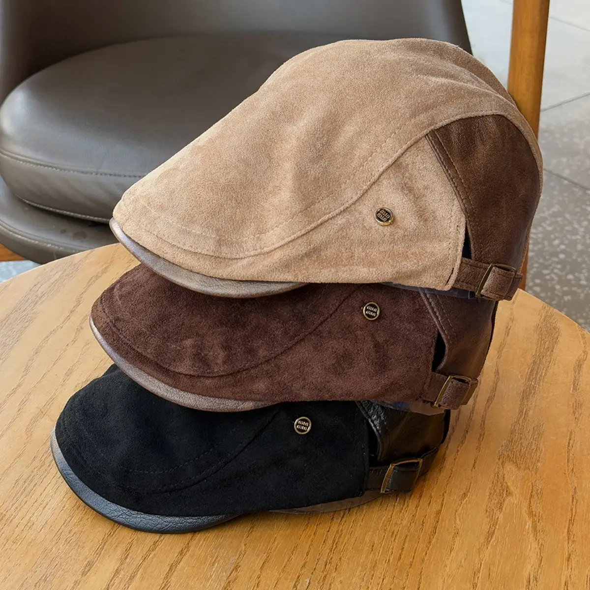 Women British Newsboy Cap Suede Duckbill Brown - Image 5