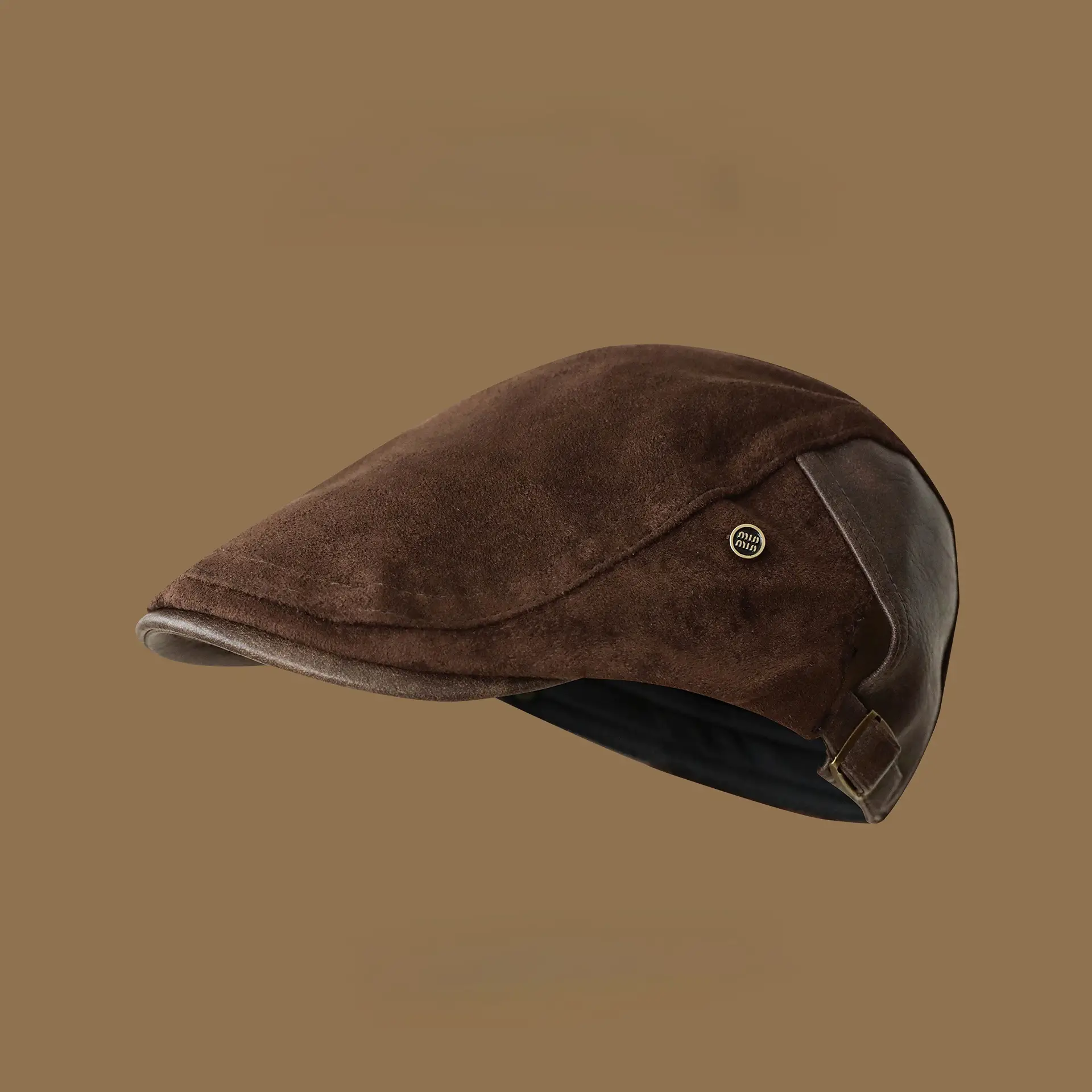 Women British Newsboy Cap Suede Duckbill Brown - Image 2