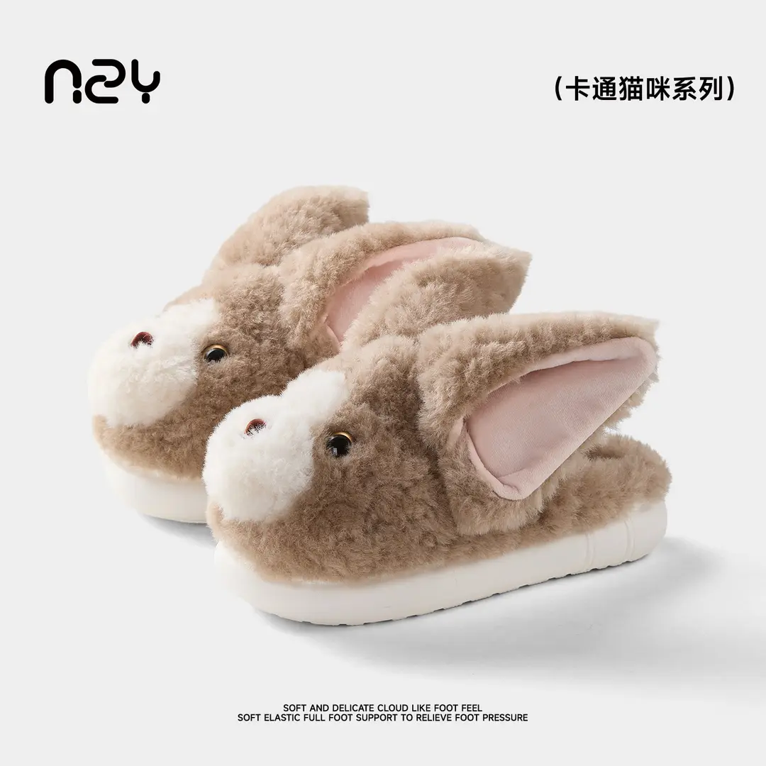 Qidan Shoe Factory Cartoon Cotton Slippers for Women Autumn and Winter Cute Home Indoor Velvet Warm Thick-Soled Anti-Slip Cotton Slippers for Women - Image 6