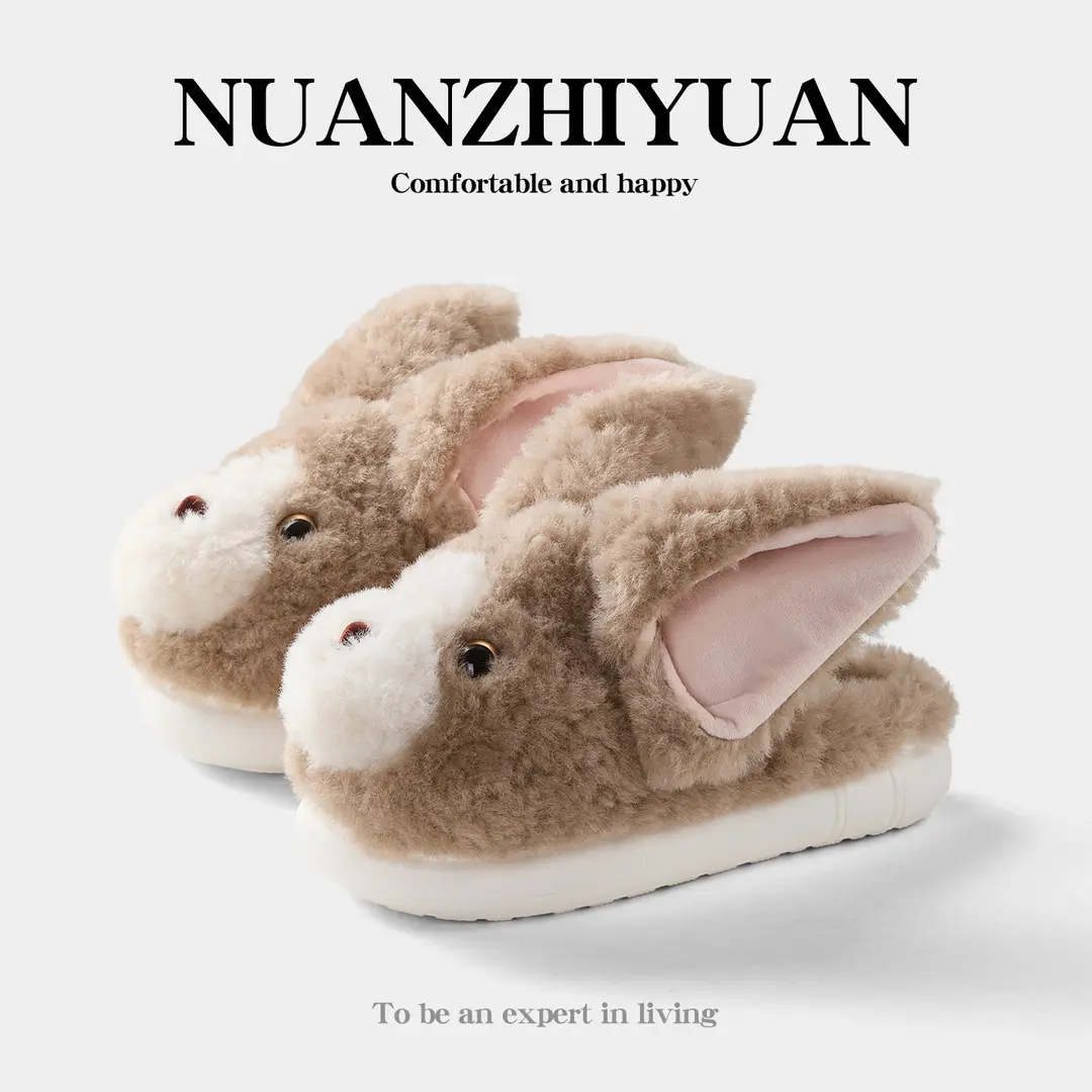 Qidan Shoe Factory Cartoon Cotton Slippers for Women Autumn and Winter Cute Home Indoor Velvet Warm Thick-Soled Anti-Slip Cotton Slippers for Women - Image 2