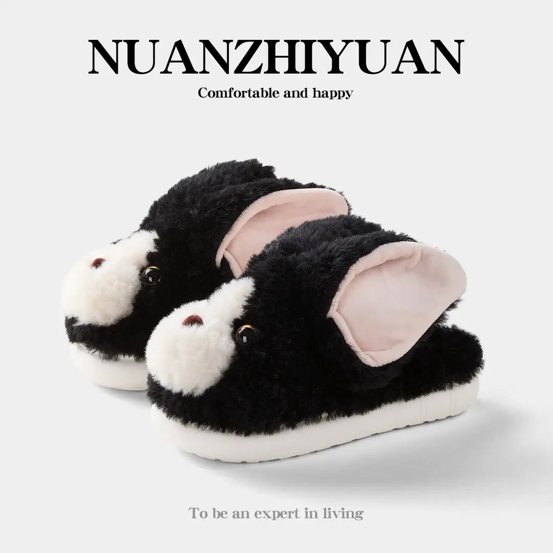 Qidan Shoe Factory Cartoon Cotton Slippers for Women Autumn and Winter Cute Home Indoor Velvet Warm Thick-Soled Anti-Slip Cotton Slippers for Women - Image 3