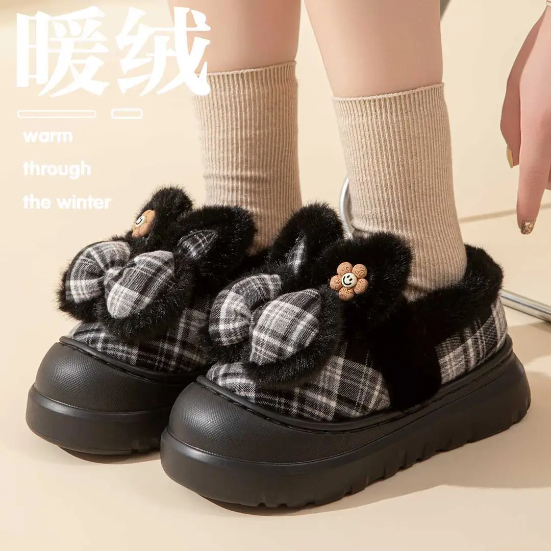 Stuffed Rabbit Cotton Slippers for Women 2025 New Cute Winter Indoor Home Thick-Soled Furry Non-Slip Slippers for Women — feature 1