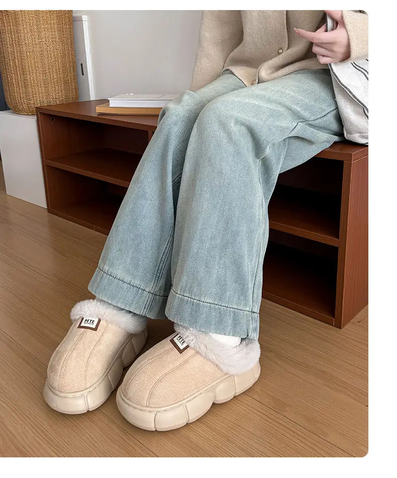 Women's Winter Fleece Slippers Beige Warm Thick — feature 13