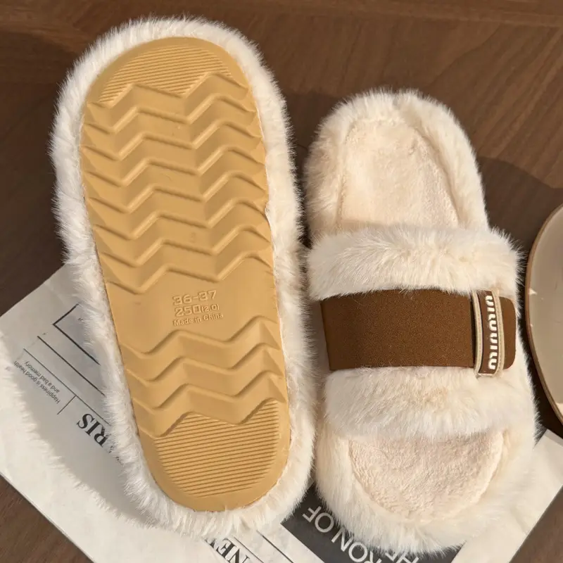 Furry Slippers for Women's Outer Wear 2025 Autumn and Winter New Style Beanie Shoes Slip-On Lazy Cotton Shoes Flats Floor Cotton Slippers - Image 5